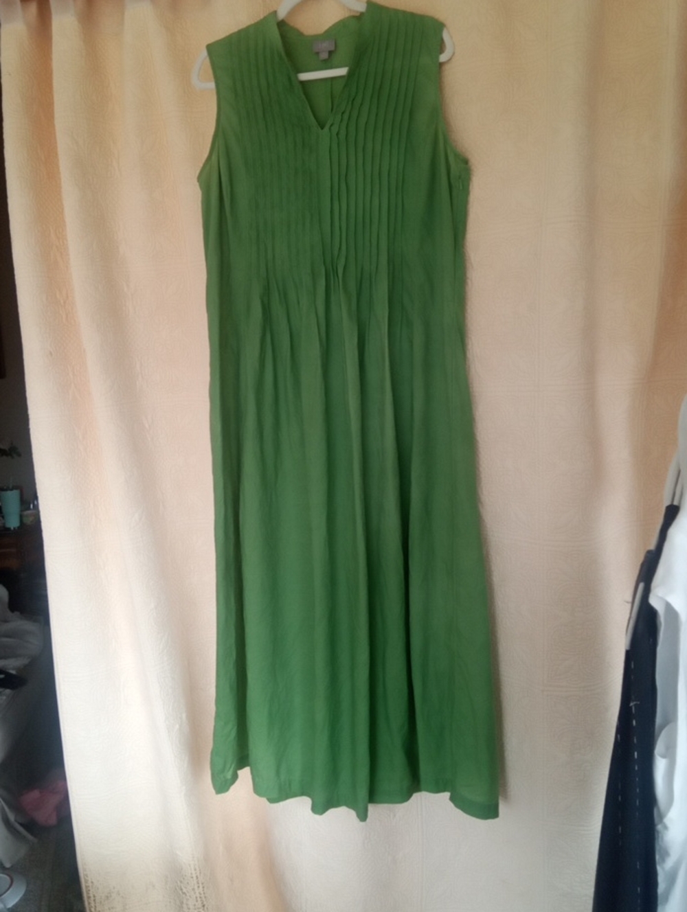 J. Jill Green Linen Pintuck Pleated Sleeveless Maxi Dress Medium Coastal